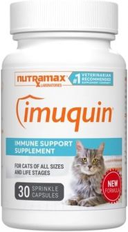 Nutramax Imuquin Immune Supplement Powder for Cats, with Beta Glucans, with Astaxanthin 30 Capsules