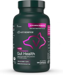 VetriScience Extra Strength Gut Health Capsules for Dogs & Cats 120 Count