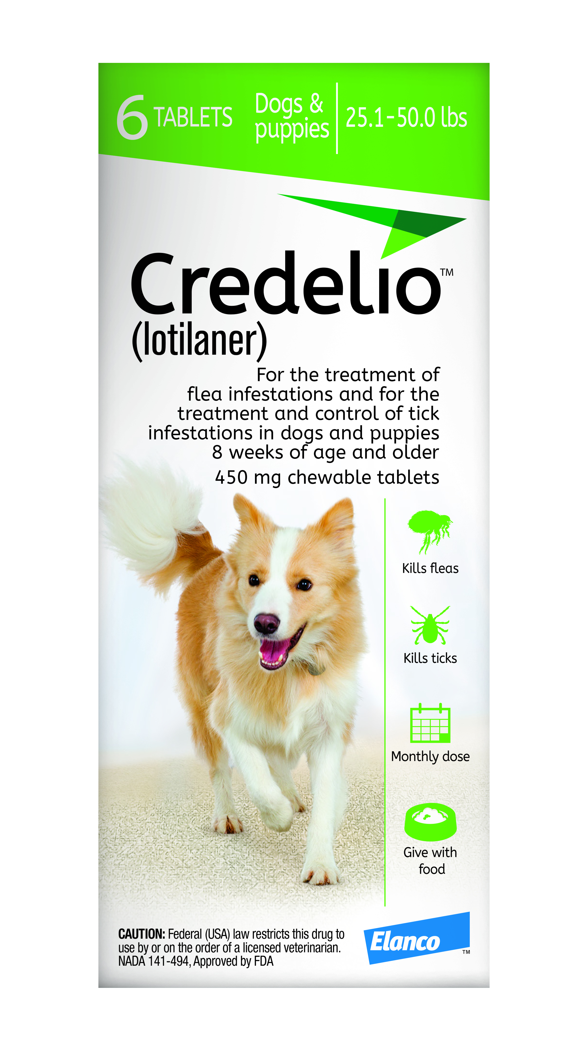 Credelio Chewable Tablets for Dogs 25.150 lbs 6 Tablets
