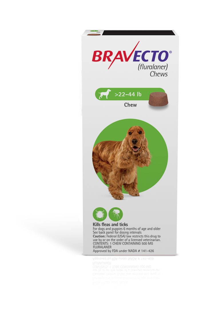 Bravecto 500 Mg For Dogs 22 44 Lbs 3 Chews
