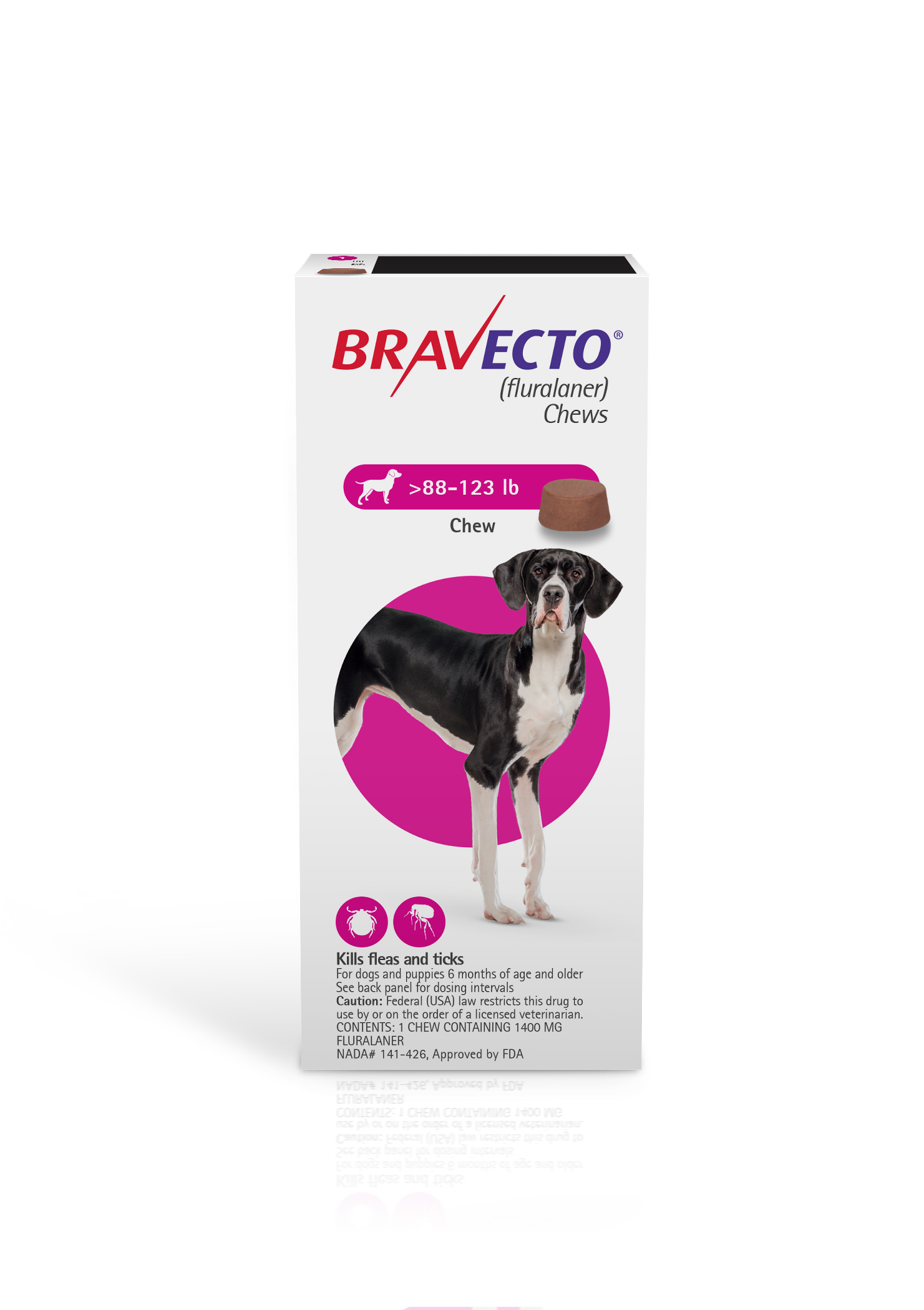 Bravecto 1400 mg for dogs 88-123 lbs 6 Chews